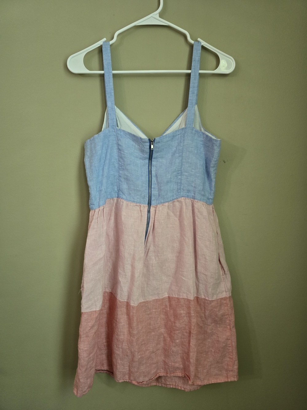 Cynthia Blue Pink 100% Linen Fabric Sun Dress Women Size M - Picture 3 of 7